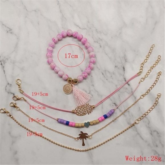 Boho Gypsy Palm Pineapple Pink  Gold Bracelets 5 - Picture 3 of 4